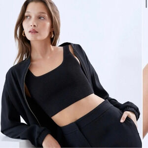 Babaton Sculpt Knit Squareneck Cropped Stretch Ribbed Tank Bra Top Sz XXL Black